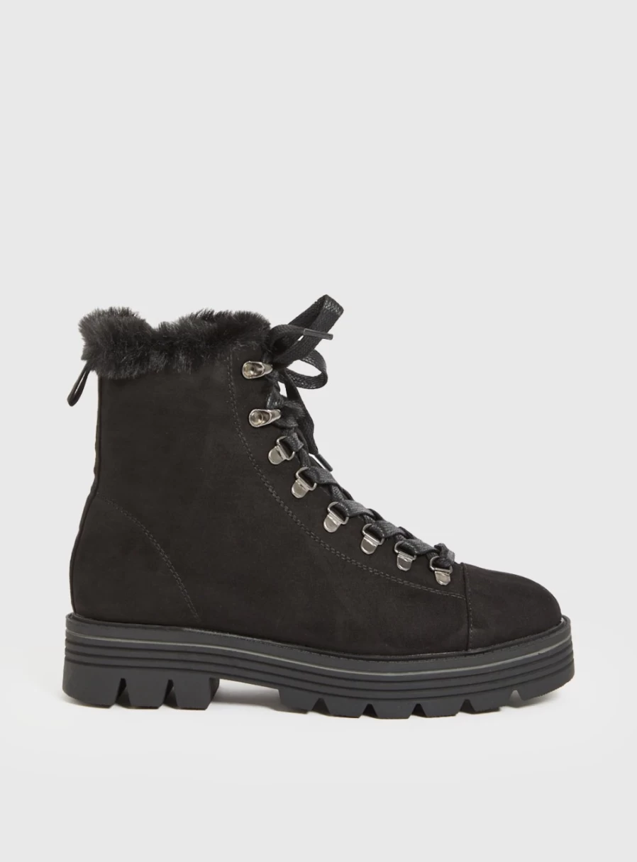 "TU Women's Black Faux Fur Lined Hiker Boots - Winter Hiking Shoes Size 5"