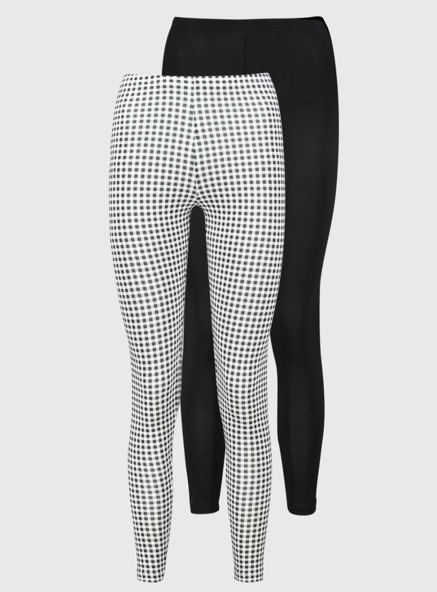 Tu Women's Gingham Print & Black High-Waisted Leggings 2-Pack - Size 16-18 | Stretchy Comfort Fit Yoga Pants