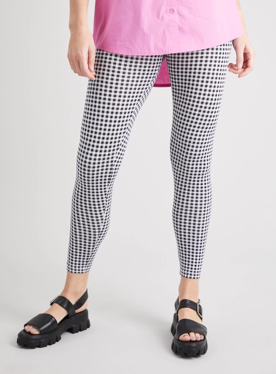 Tu Women's Gingham Print & Black High-Waisted Leggings 2-Pack - Size 16-18 | Stretchy Comfort Fit Yoga Pants