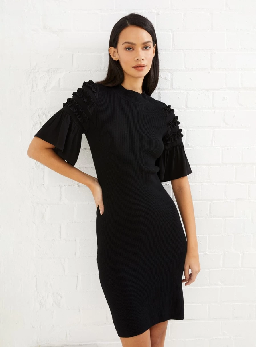 French Connection Women's Krista Frill Sleeve Dress - XL, Elegant Floral Print Party Gown