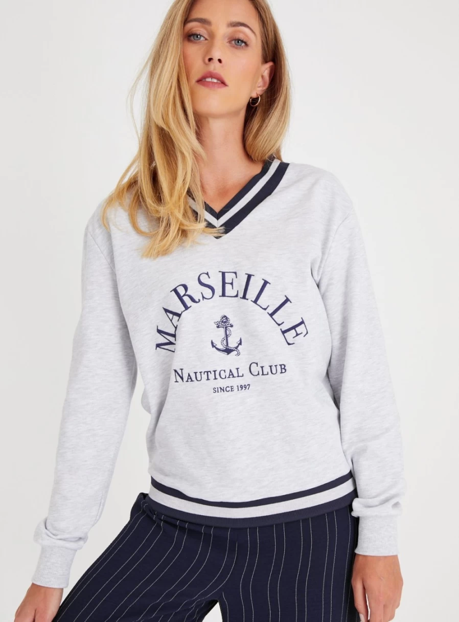 "Tu Women's Grey Marseille Sailing Club Sweatshirt - XXL Size Casual Pullover"