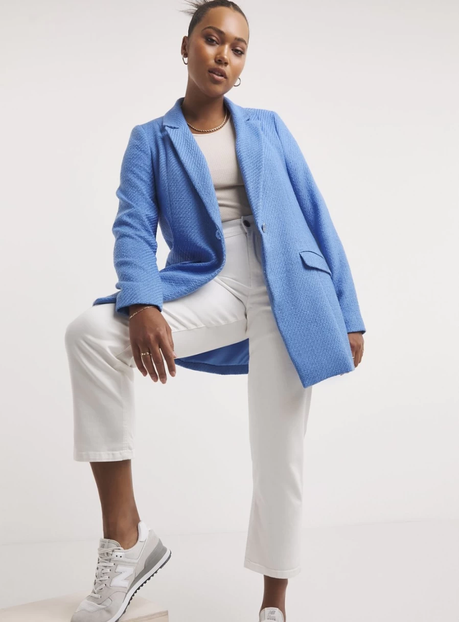 Simply Be Women's Blue Edge-To-Edge Boucle Blazer - Size 30 Classic Fit