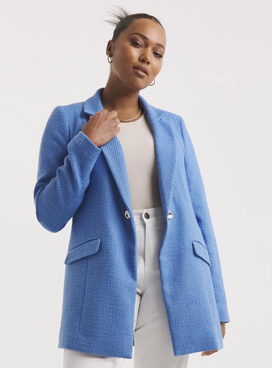 Simply Be Women's Blue Edge-To-Edge Boucle Blazer - Size 30 Classic Fit