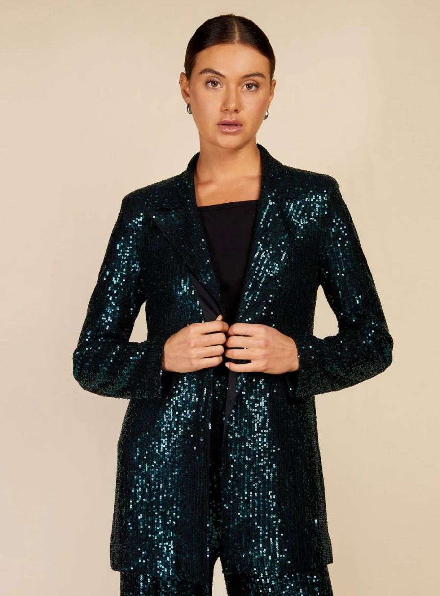 Vogue Williams Women's Green Sequin Blazer - Stylish Embellished Jacket for Evening Wear