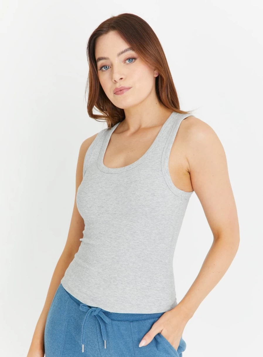 "Tu Women's Grey Ribbed Tank Top - Soft Stretch Fit Casual Wear"