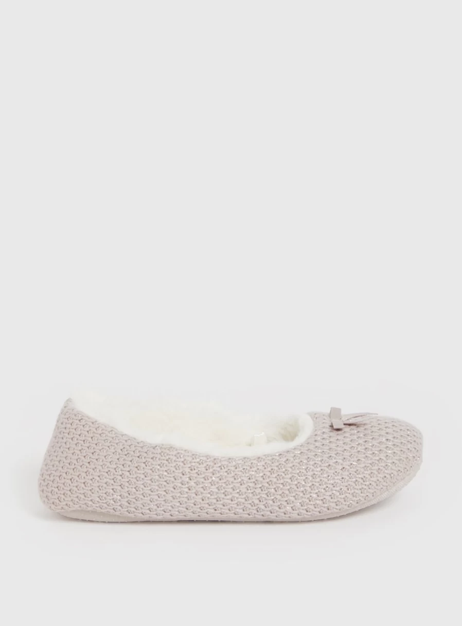 "Tu Women's Neutral Sparkle Faux Fur Lined Ballet Flats - Size 6"