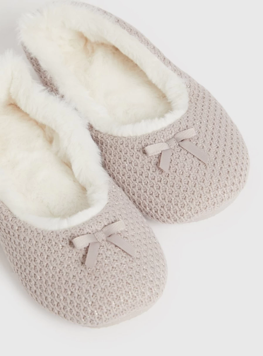 "Tu Women's Neutral Sparkle Faux Fur Lined Ballet Flats - Size 6"