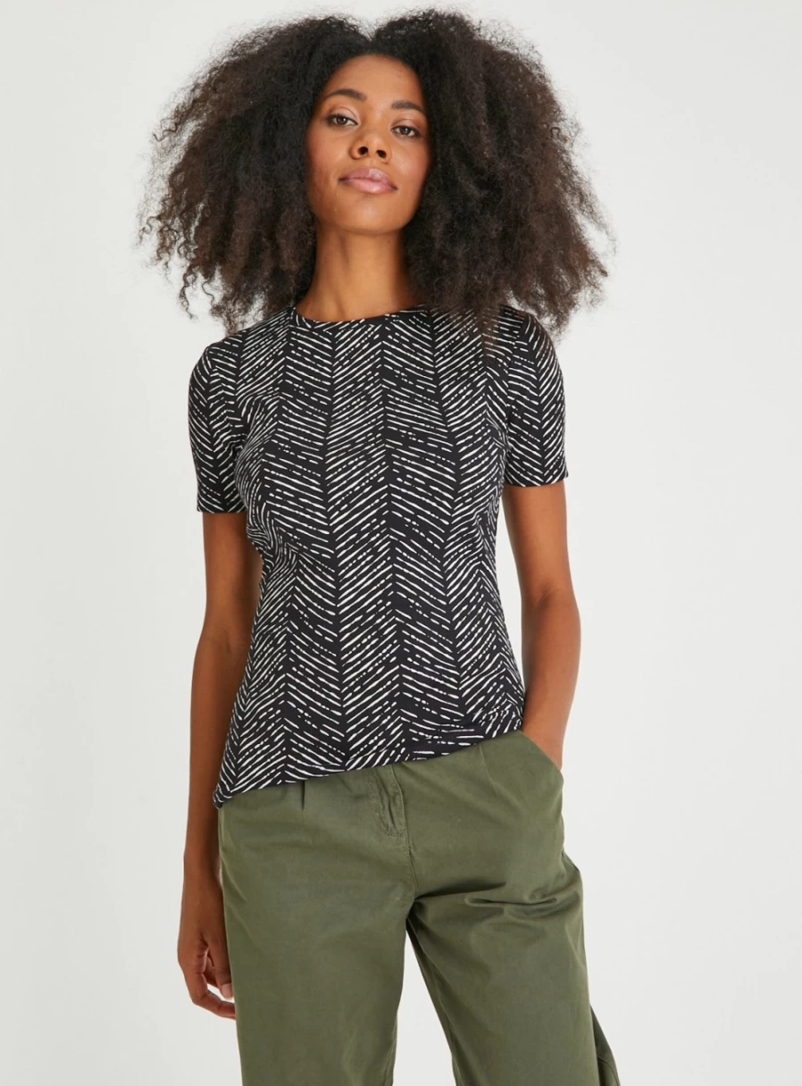 Tu Women's Mono Tribal Print Slim Fit T-Shirt - Stylish Casual Top