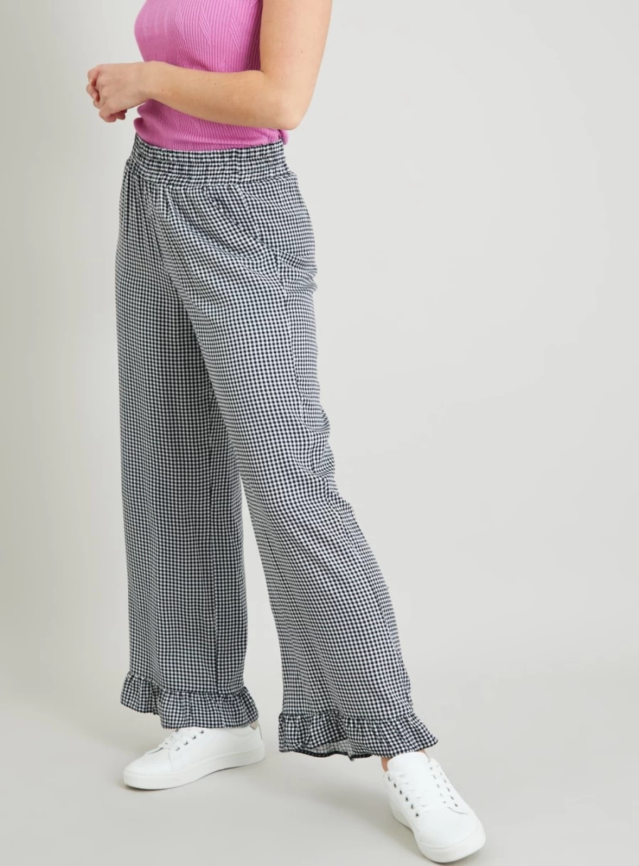Tu Women's Mono Gingham Print High-Waisted Trousers with Frill Hem - Size 12 Regular