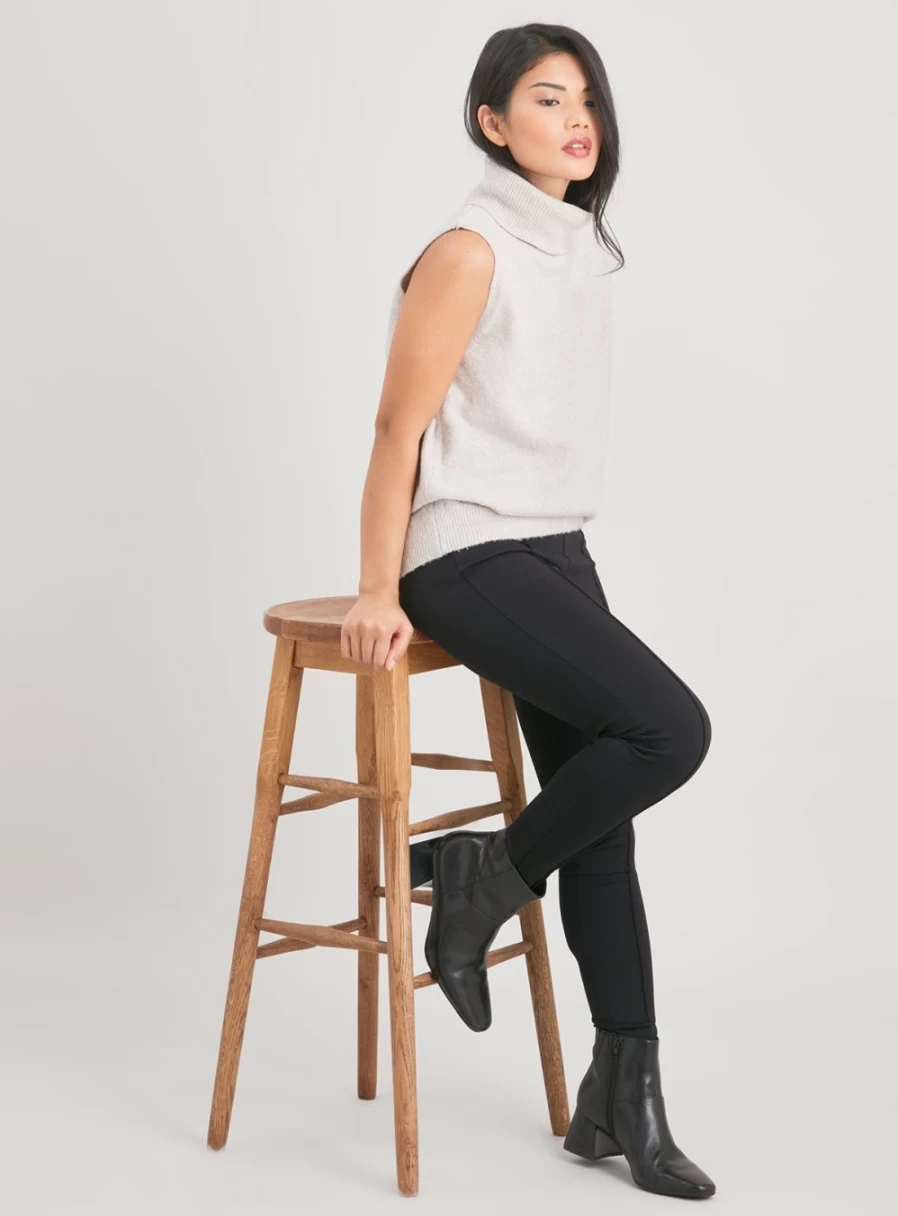 Tu Petite Women's Black High-Waisted Ponte Leggings - Size 14, Slimming & Comfortable Stretch Pants for Petite Sizing