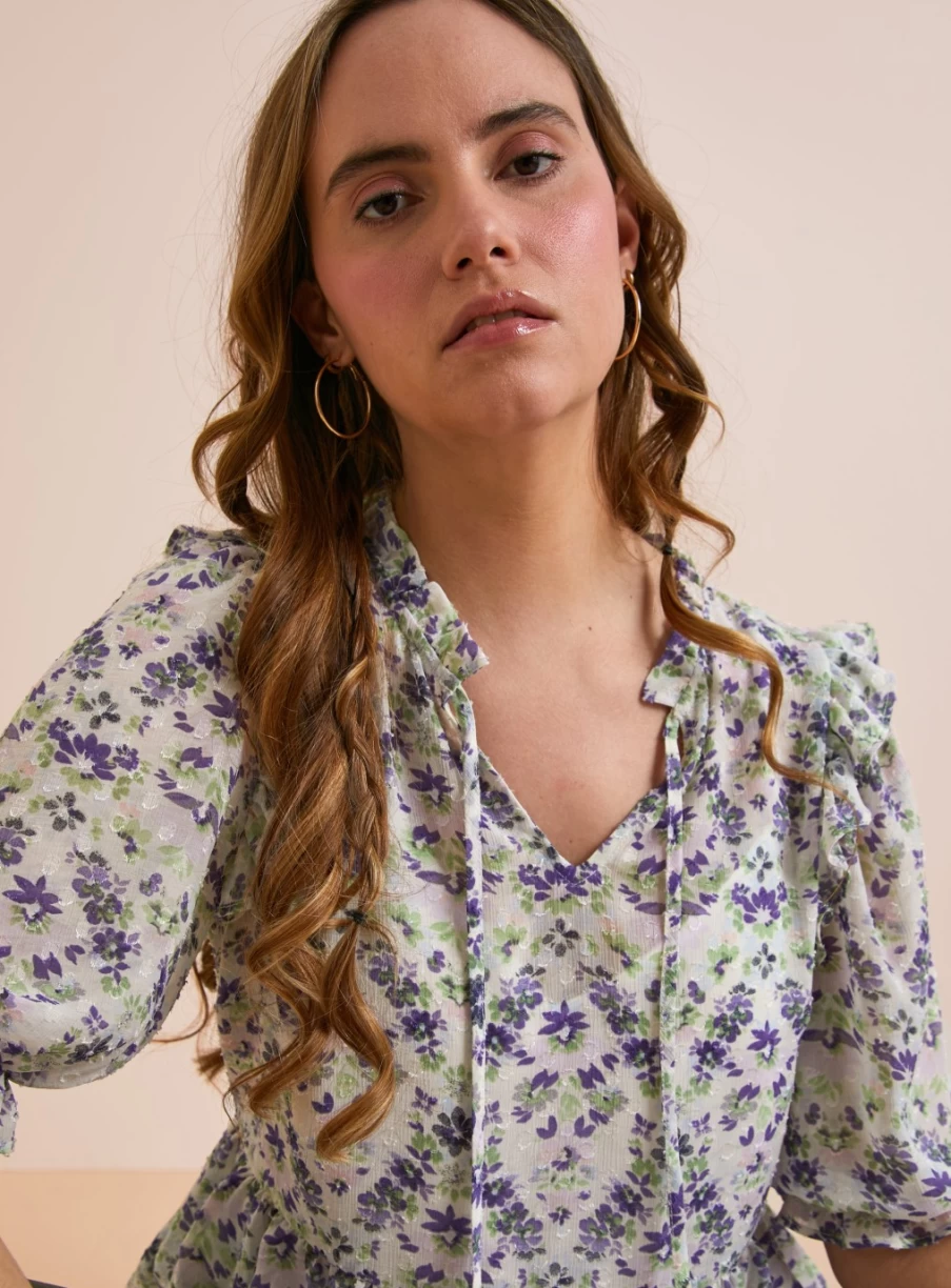 Everbelle Women's Floral Dobby Blouse with Trellis Design - Size 10