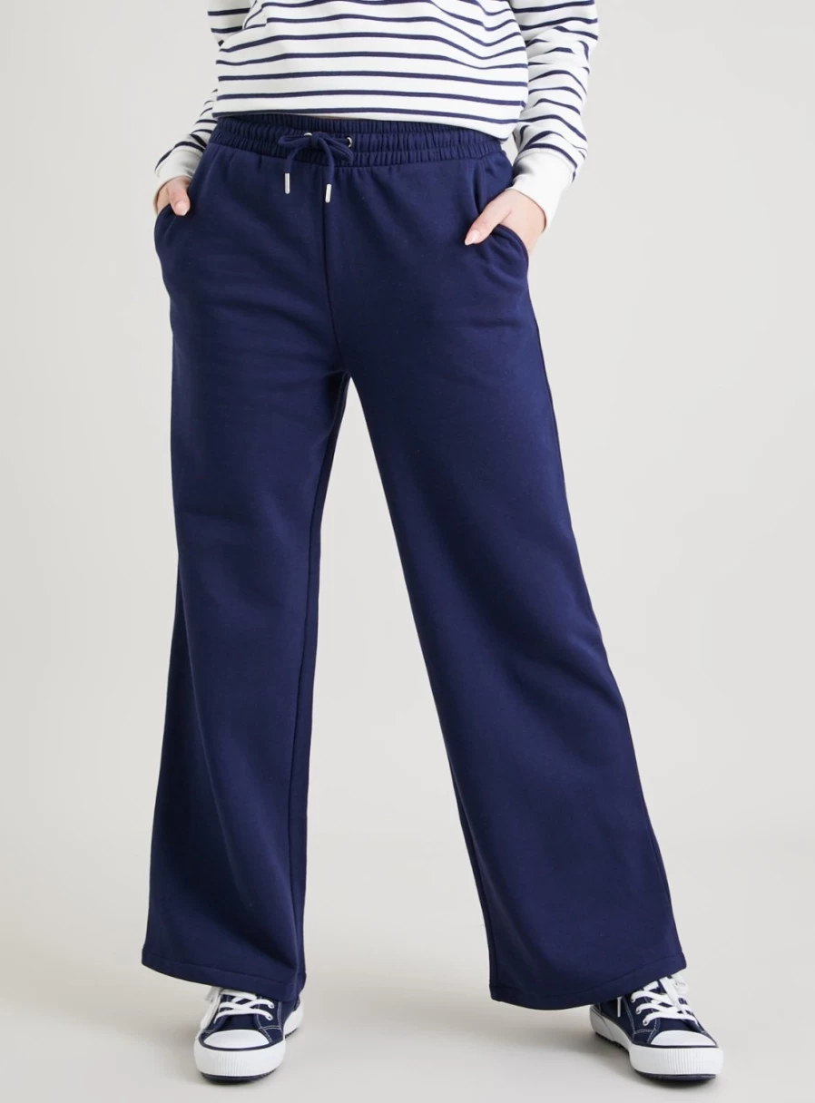 Tu Women's Navy High-Waisted Wide Leg Joggers - Comfortable Casual Lounge Pants Size 10