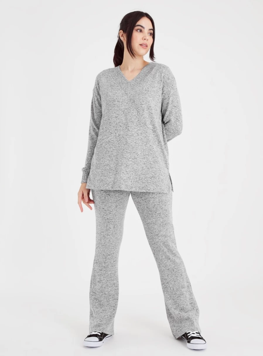 Tu Women's Grey Soft Touch V-Neck Coordinated Top - Comfortable Stretchable Casual Wear