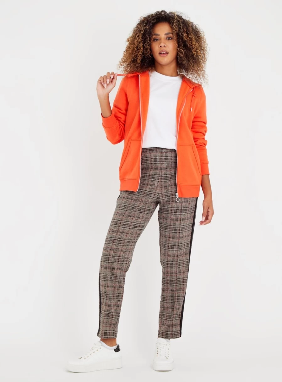 Tu Women's Brown Check Tapered Ponte Pants - Slim Fit Trousers Size 10S