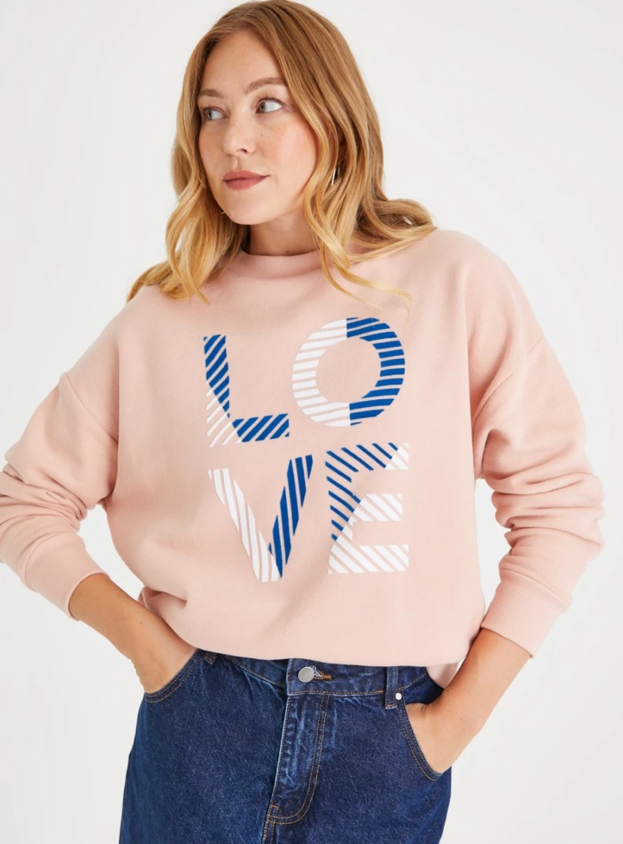 Tu Women's Pink Oversized Love Graphic Sweatshirt - Soft Cotton Casual Pullover