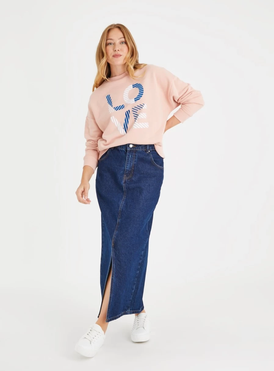 Tu Women's Pink Oversized Love Graphic Sweatshirt - Soft Cotton Casual Pullover