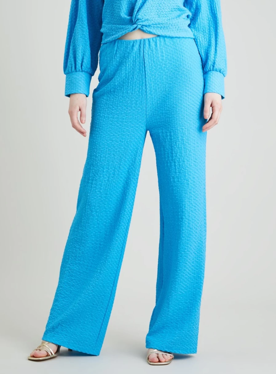 "Tu Women's Blue Textured Wide Leg Palazzo Pants - Size 18 High Waist Comfortable Trousers"