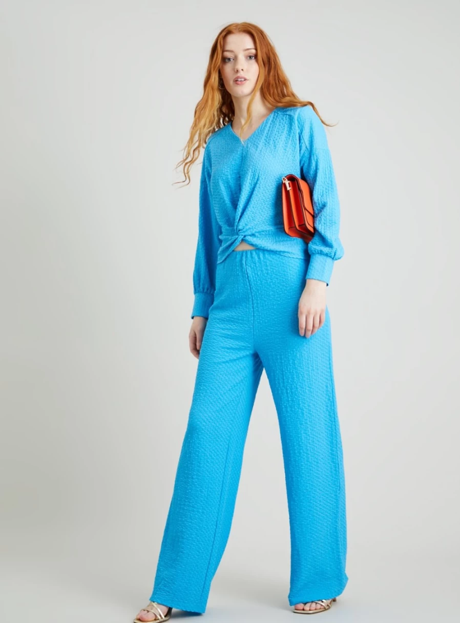 "Tu Women's Blue Textured Wide Leg Palazzo Pants - Size 18 High Waist Comfortable Trousers"