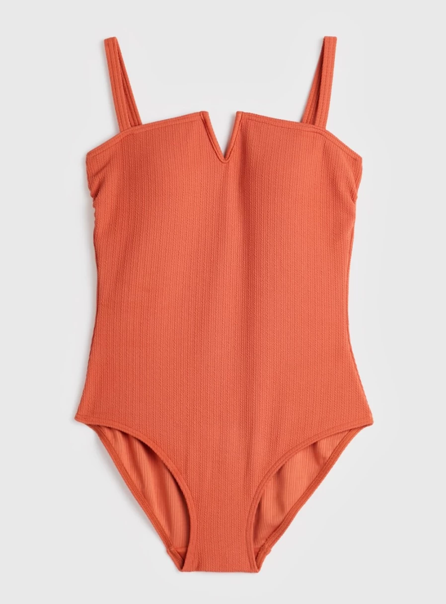 Tu Women's Rust V-Shape Textured Rib Swimsuit - Sexy High Cut Bathing Suit for Summer Beach Vacation