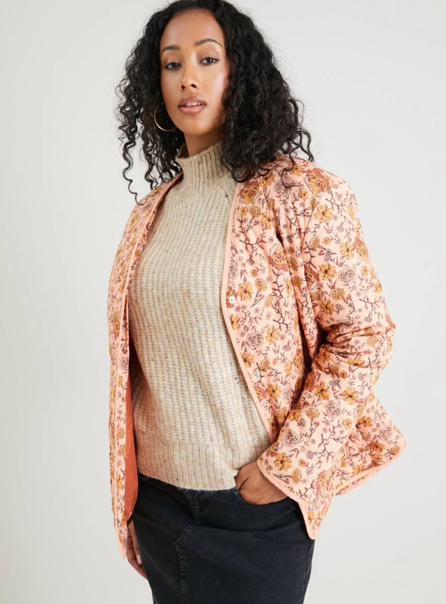 Tu Women's Pink Floral Print Quilted Jacket - Stylish 18 Collection Lightweight Outerwear