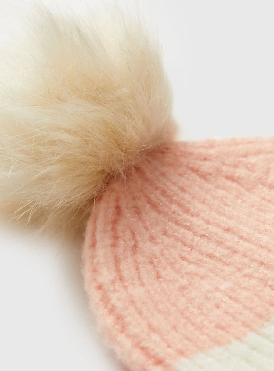 Tu Women's Pastel Color Block Pom Pom Beanie - Soft Knit Winter Hat One Size