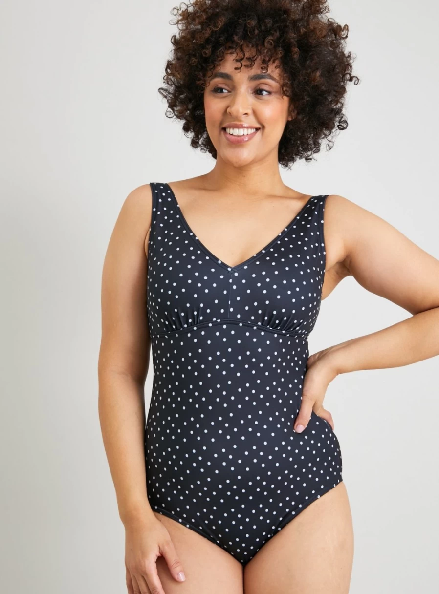 "Tu Women's Black Polka Dot Post-Surgery Swimsuit - Size 8 | Post-Mastectomy Swimwear"