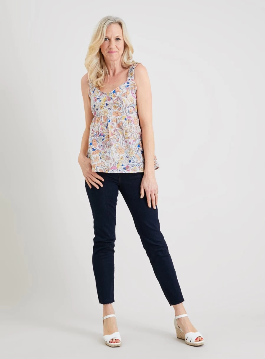 "Tu Women's Pastel Floral Linen Corset Top - Elegant Spring Summer Blouse"