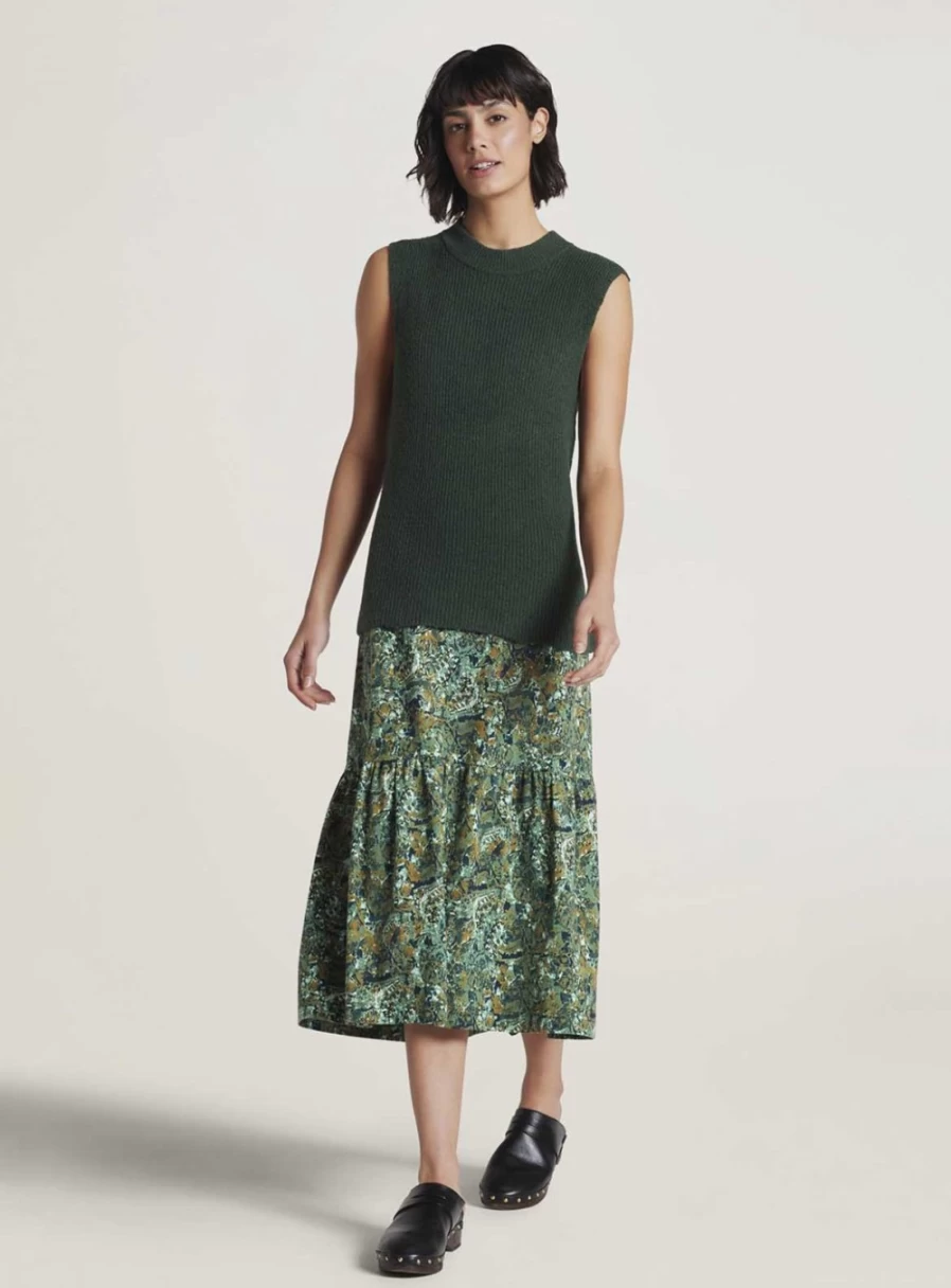 Thought Women's Erin Organic Cotton Tiered Midi Skirt - Sustainable Jersey A-Line Style