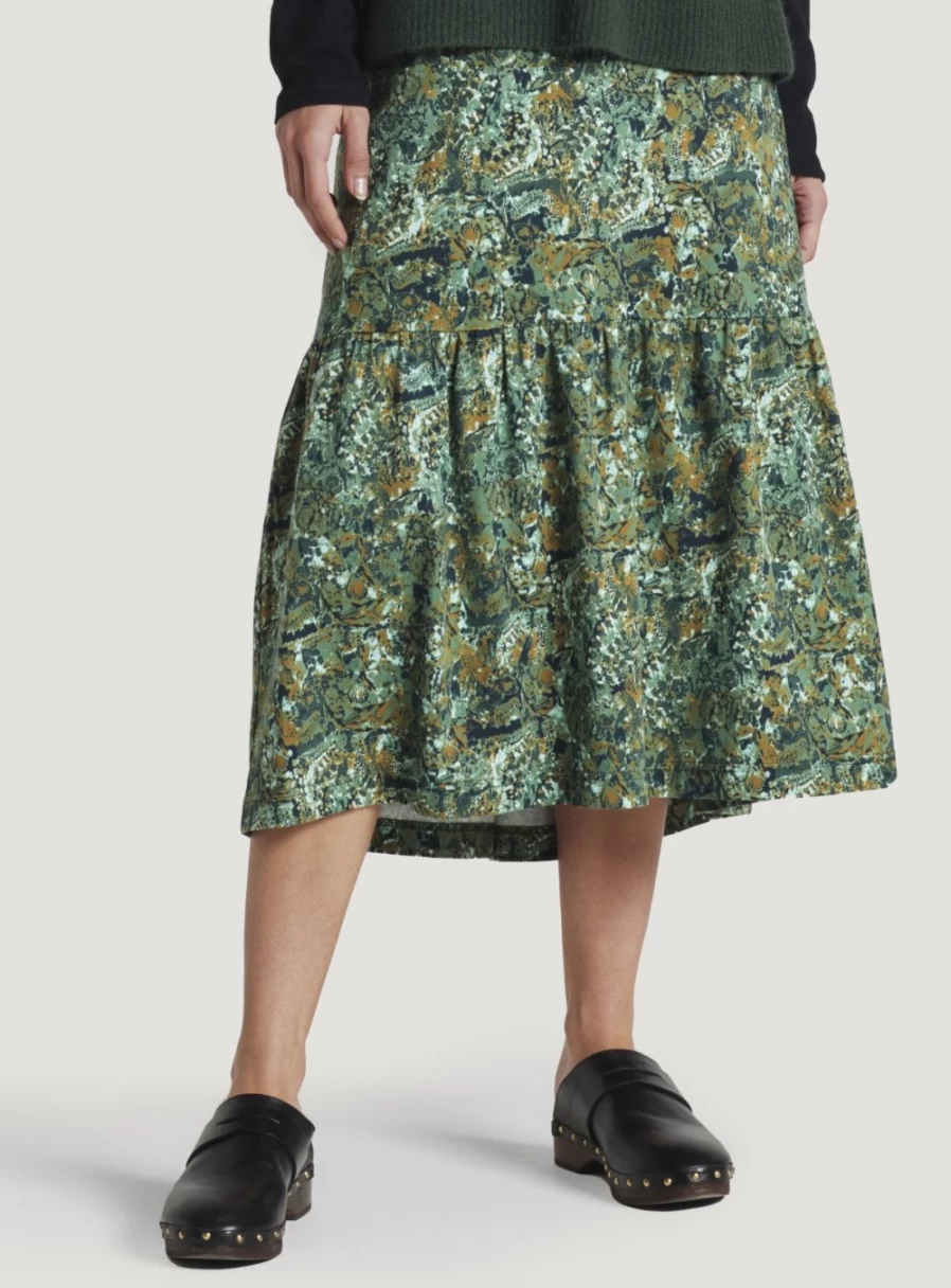Thought Women's Erin Organic Cotton Tiered Midi Skirt - Sustainable Jersey A-Line Style