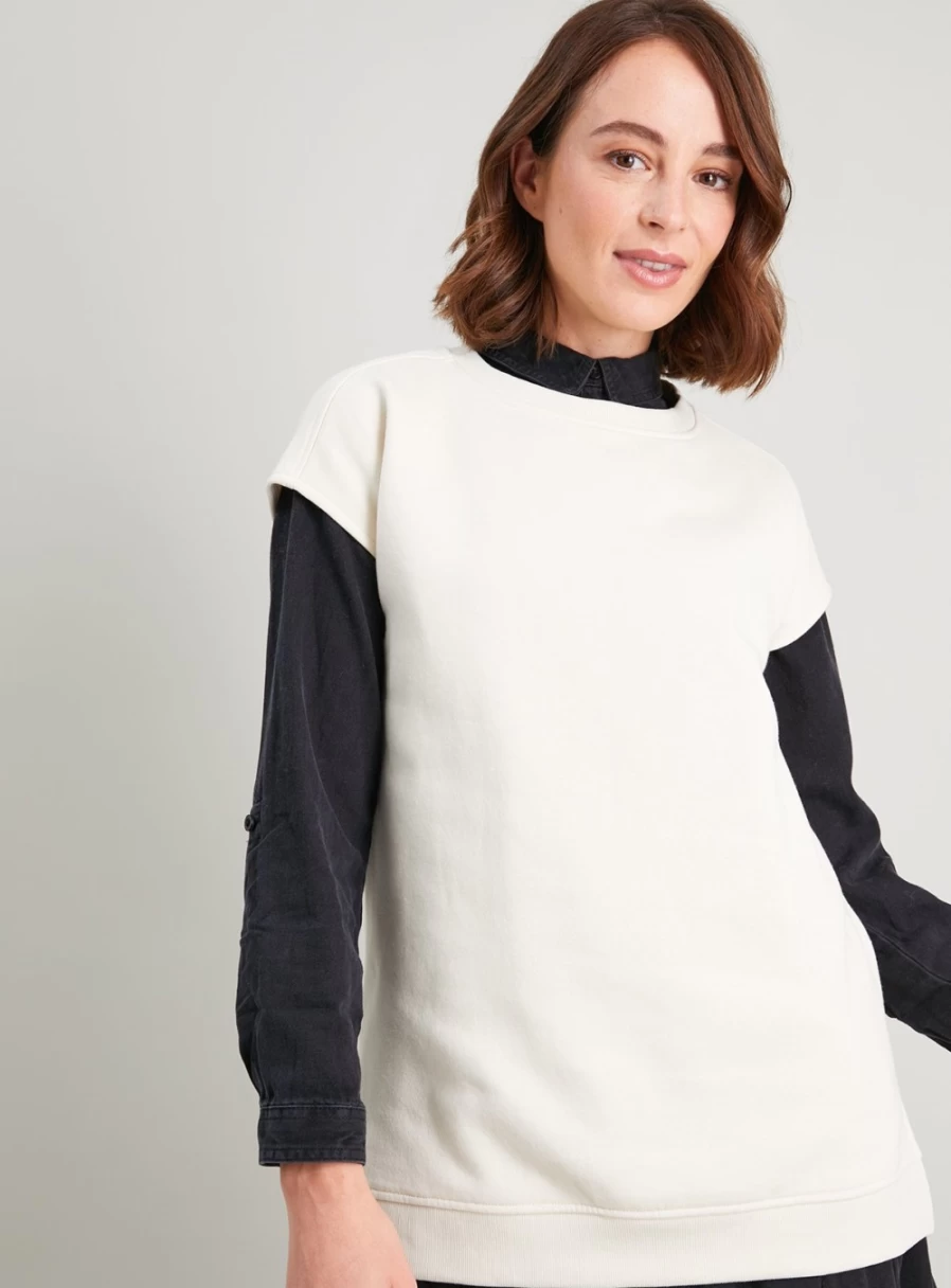 Women's Boxy Cropped Sweatshirt Tank Top - Soft Cream Fabric - Casual Comfort Fit by TU