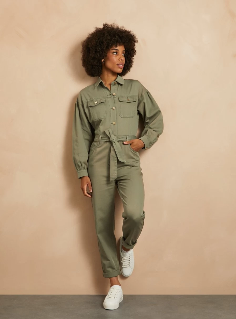 Everbelle Women's Casual Khaki Twill Jumpsuit - Size 16