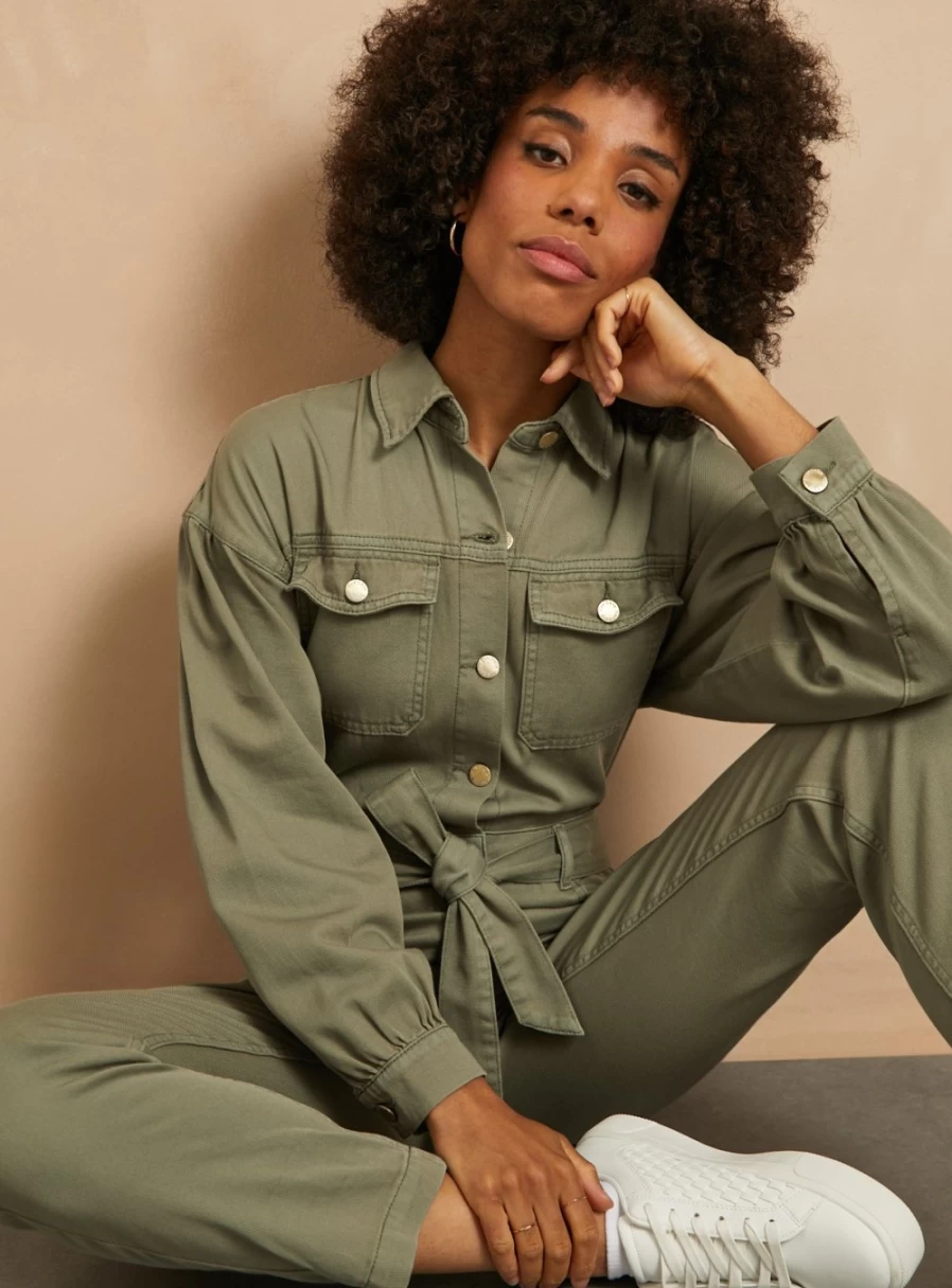 Everbelle Women's Casual Khaki Twill Jumpsuit - Size 16