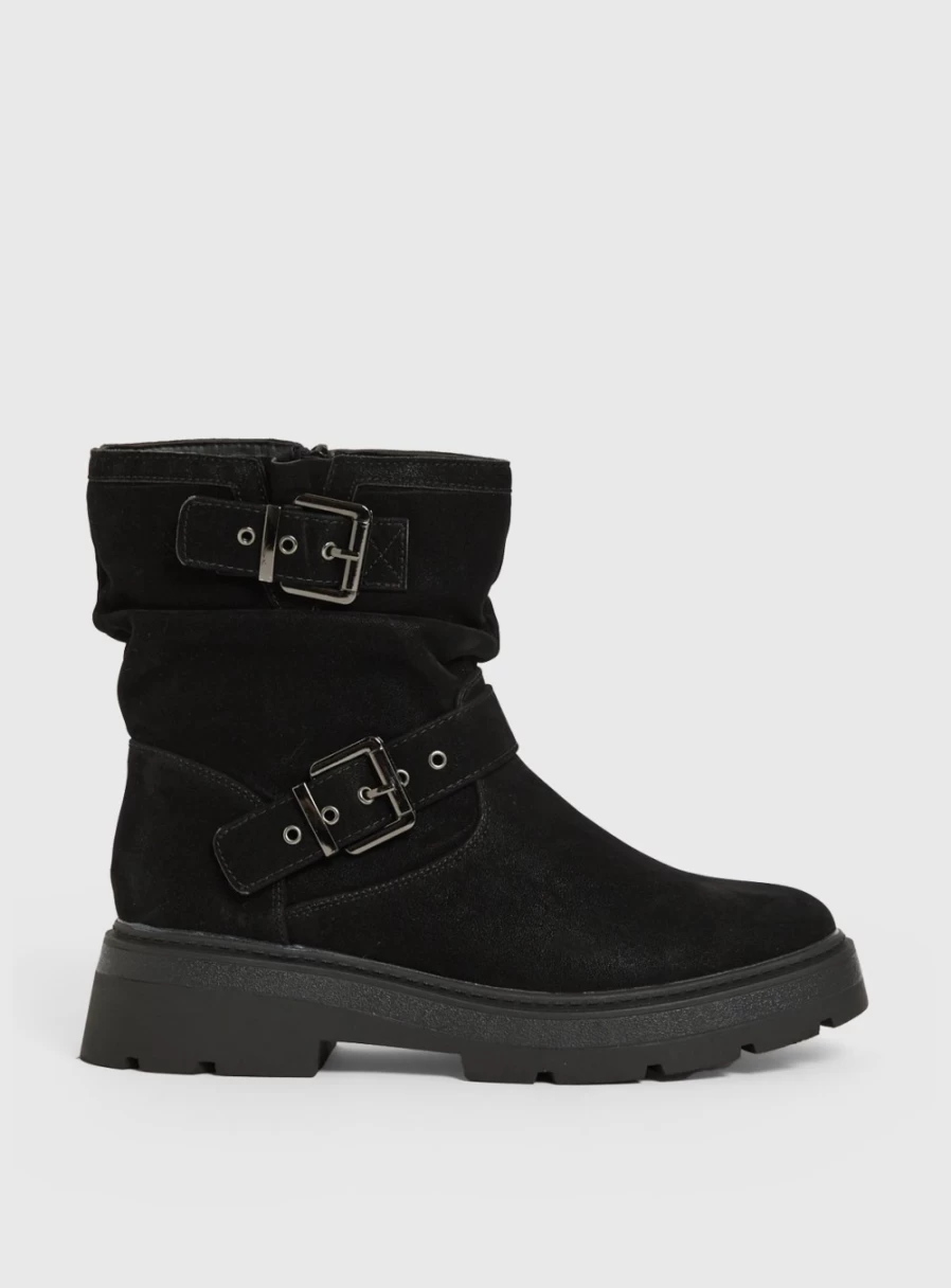 Tu Women's Black Faux Suede Biker Boots Size 7 | Stylish Motorcycle Ankle Booties