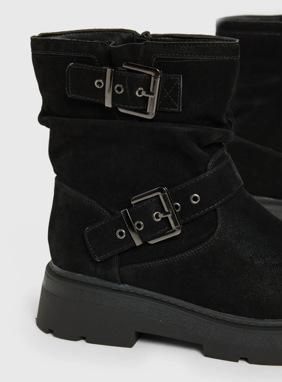 Tu Women's Black Faux Suede Biker Boots Size 7 | Stylish Motorcycle Ankle Booties