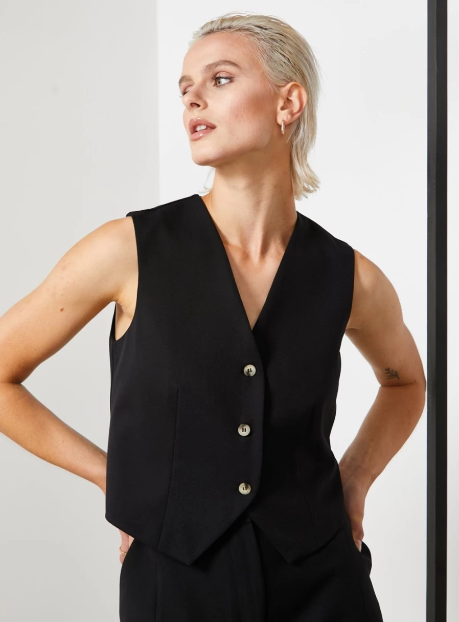 "For All The Love Women's Black Smart Fitted Waistcoat - Size 16 Slim Fit Vest"
