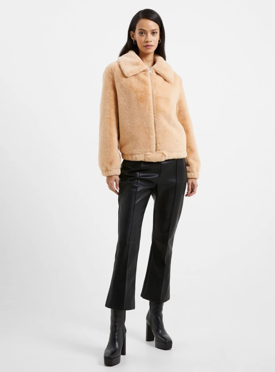French Connection Women's Avi Iren Faux Fur Mixed Material Jacket
