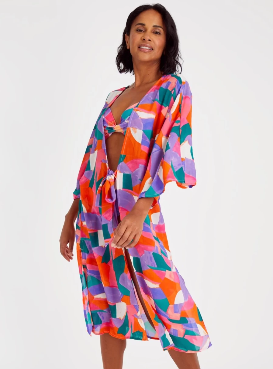 "Tu Women's Abstract Print Beach Kaftan Cover-Up - Lightweight Summer Loungewear"