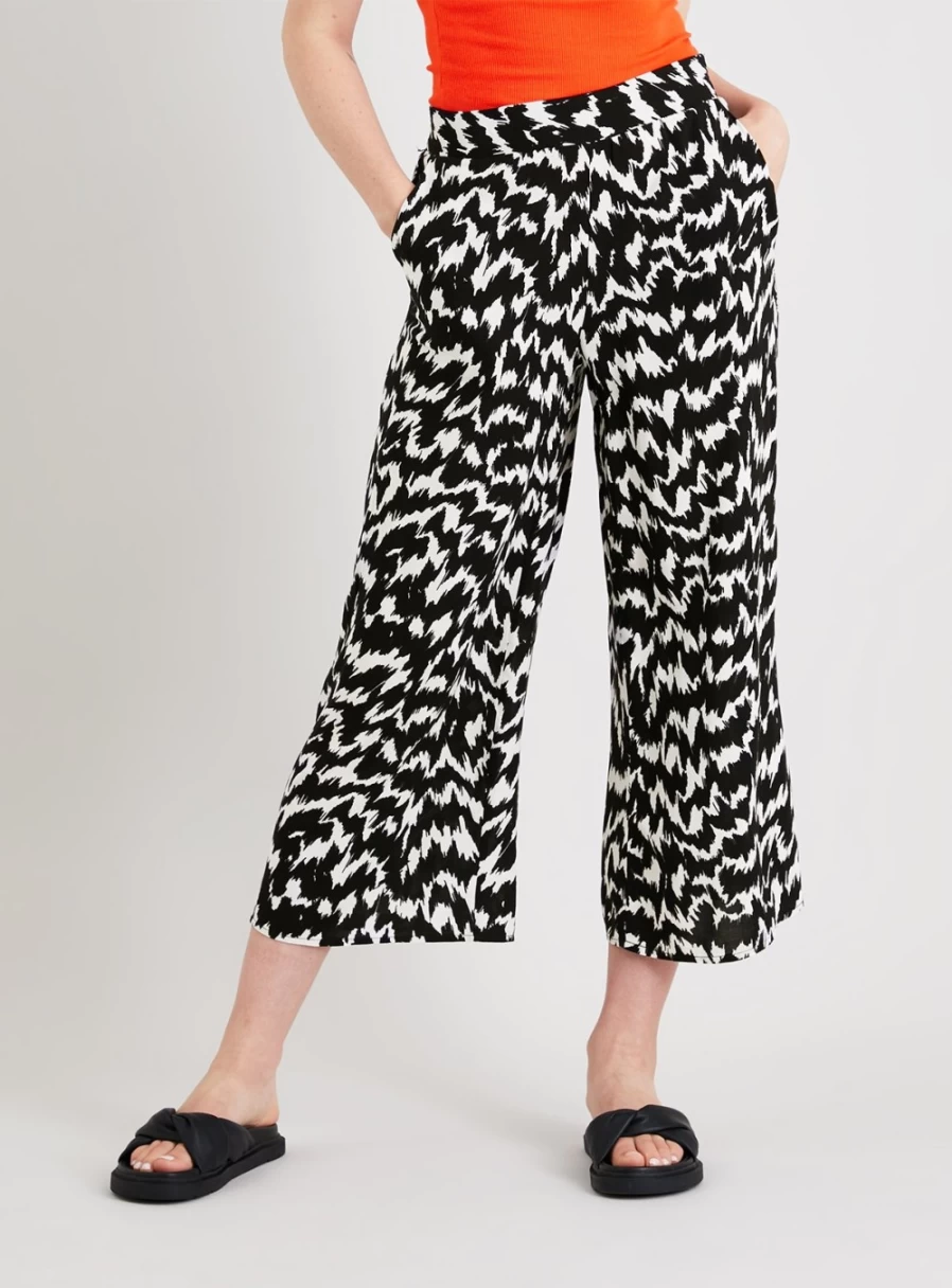 Tu Women's High-Waisted Mono Print Wide Leg Pants - Size 16 Boho Chic Palazzo Trousers