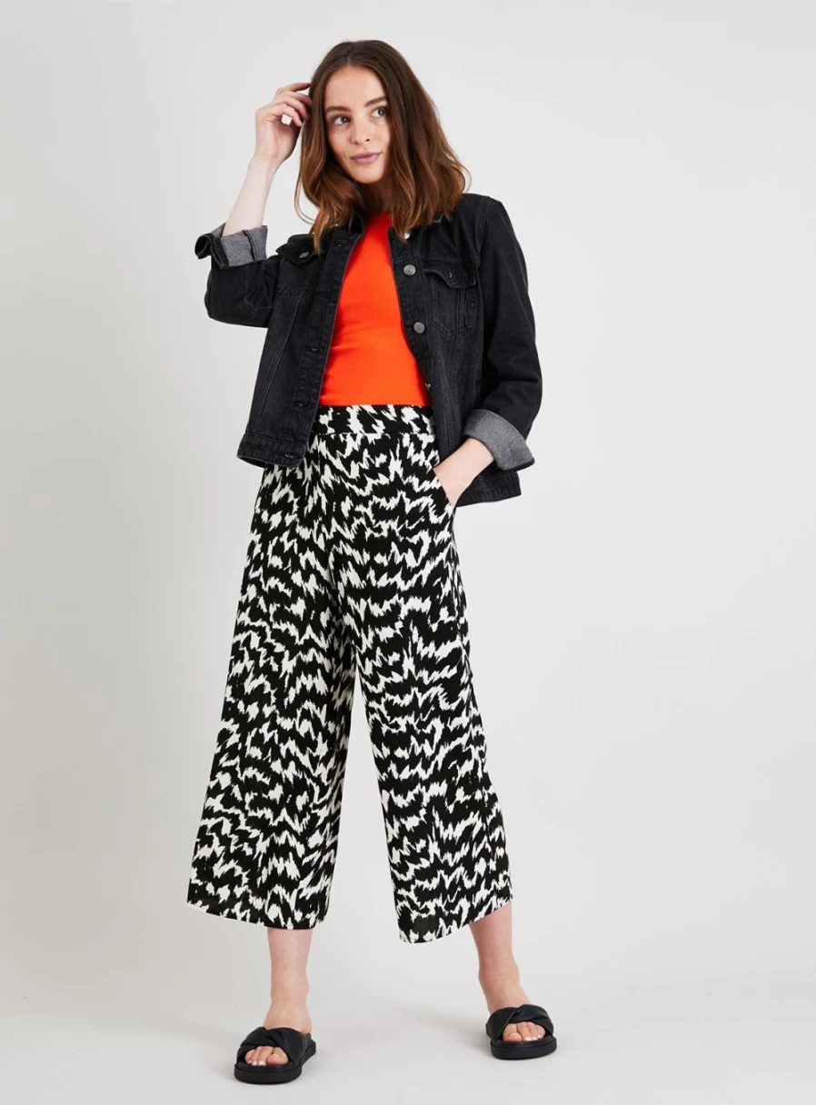 Tu Women's High-Waisted Mono Print Wide Leg Pants - Size 16 Boho Chic Palazzo Trousers
