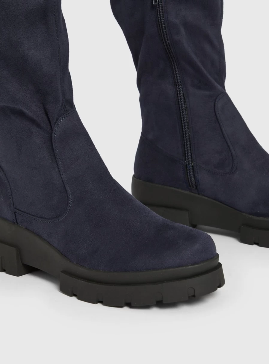 Tu Women's Navy Blue Faux Suede Knee High Wedge Boots with 6-Inch Heel