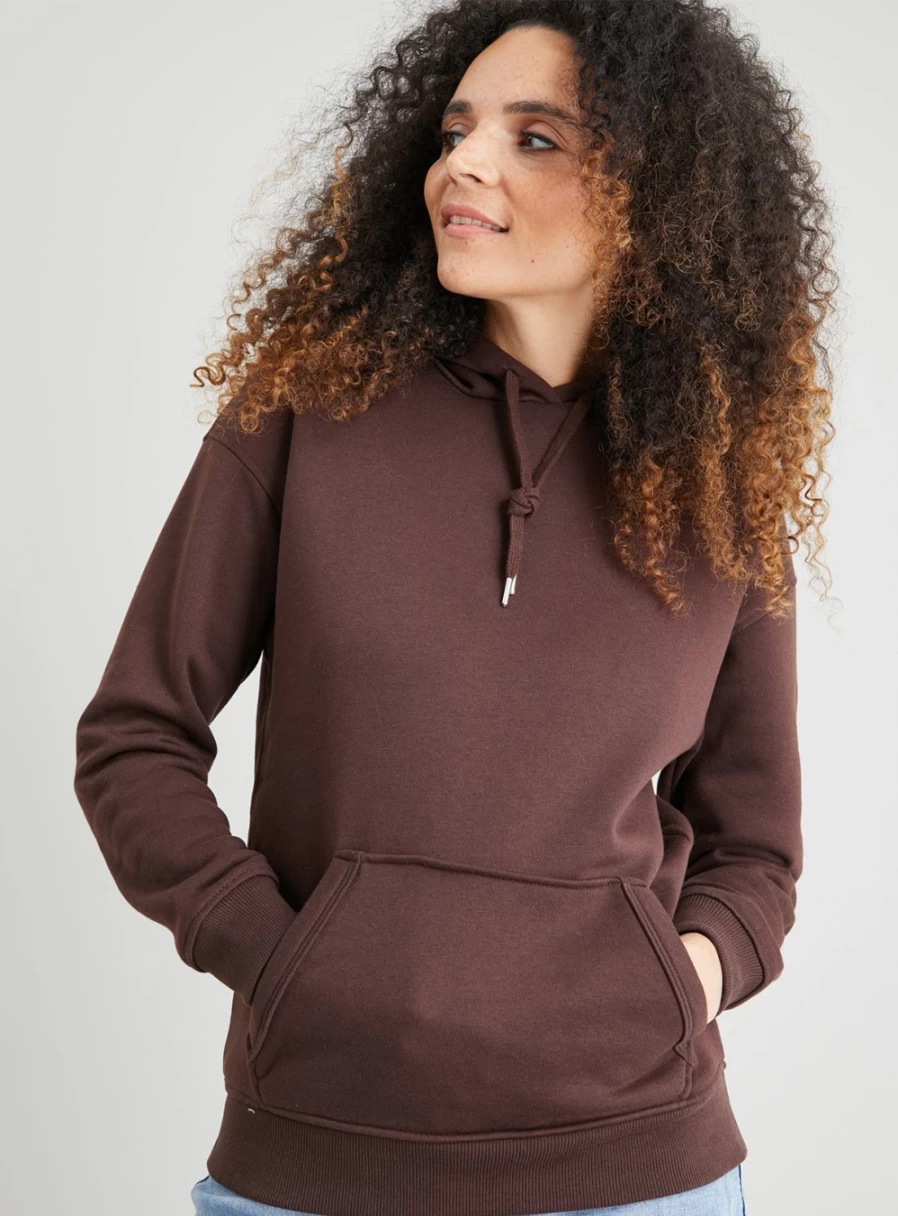 Tu Women's Brown Oversized Hoodie with Overhead Design - Size M Cozy Pullover Sweatshirt