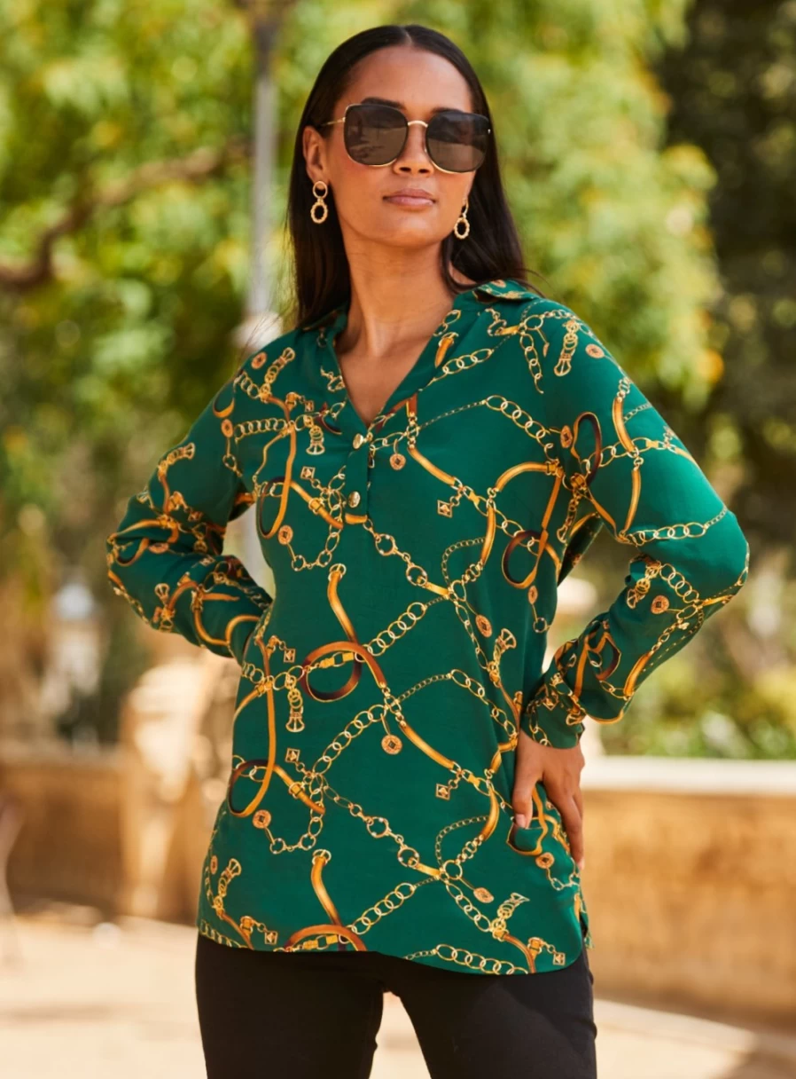 Sosandar Women's Diagonal Chain Detail Tunic Blouse - Stylish 10 Collection