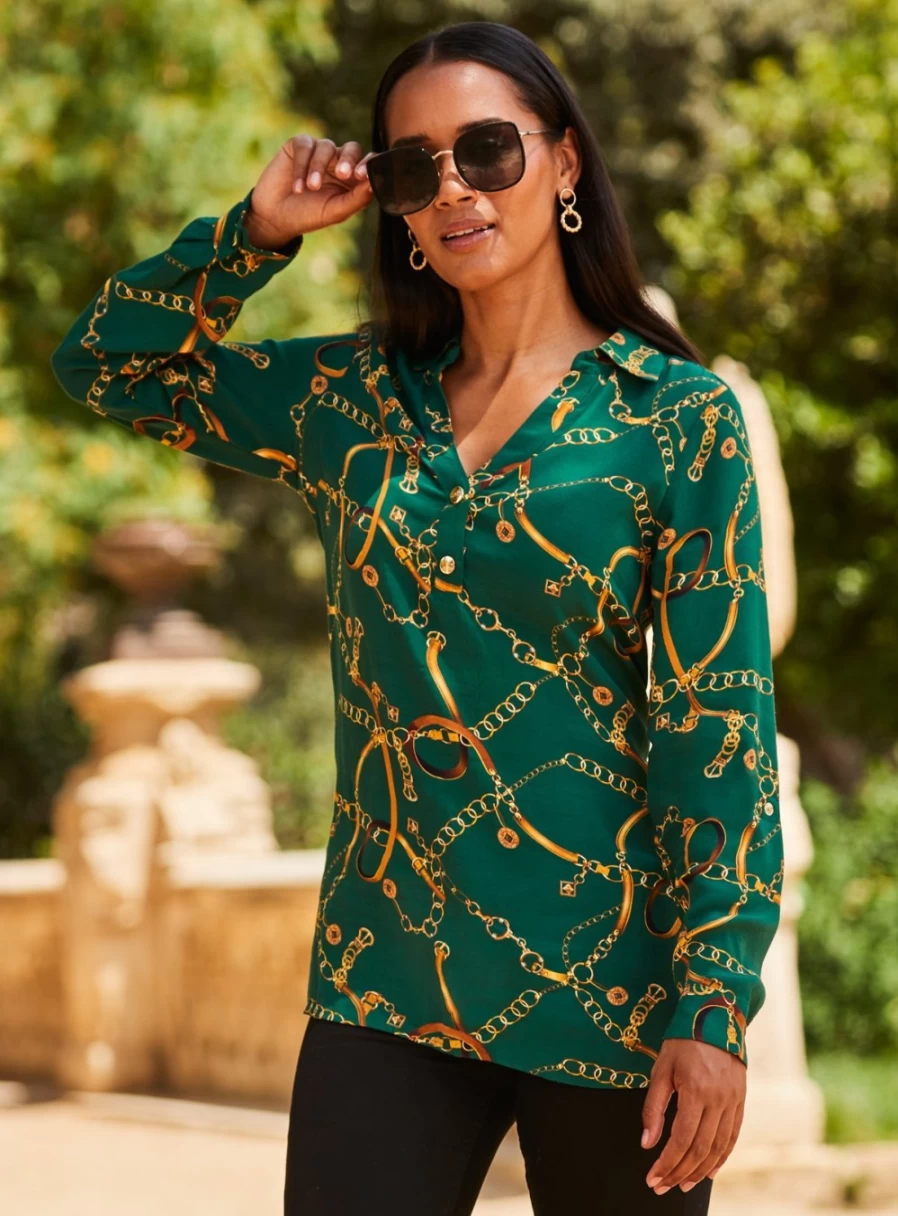 Sosandar Women's Diagonal Chain Detail Tunic Blouse - Stylish 10 Collection