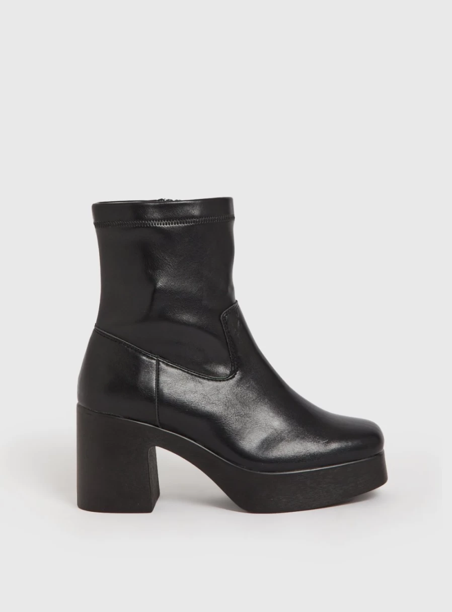 "Tu Women's Black Chunky Platform Ankle Boots - Stylish & Comfortable Footwear"