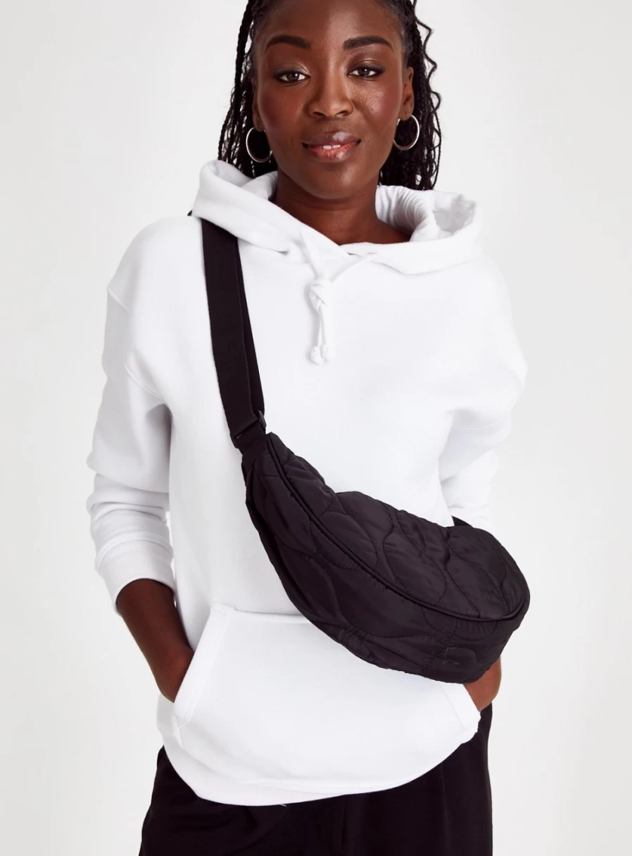 Tu Women's Black Half Moon Quilted Crossbody Bag - Stylish & Compact Handbag for Everyday Use
