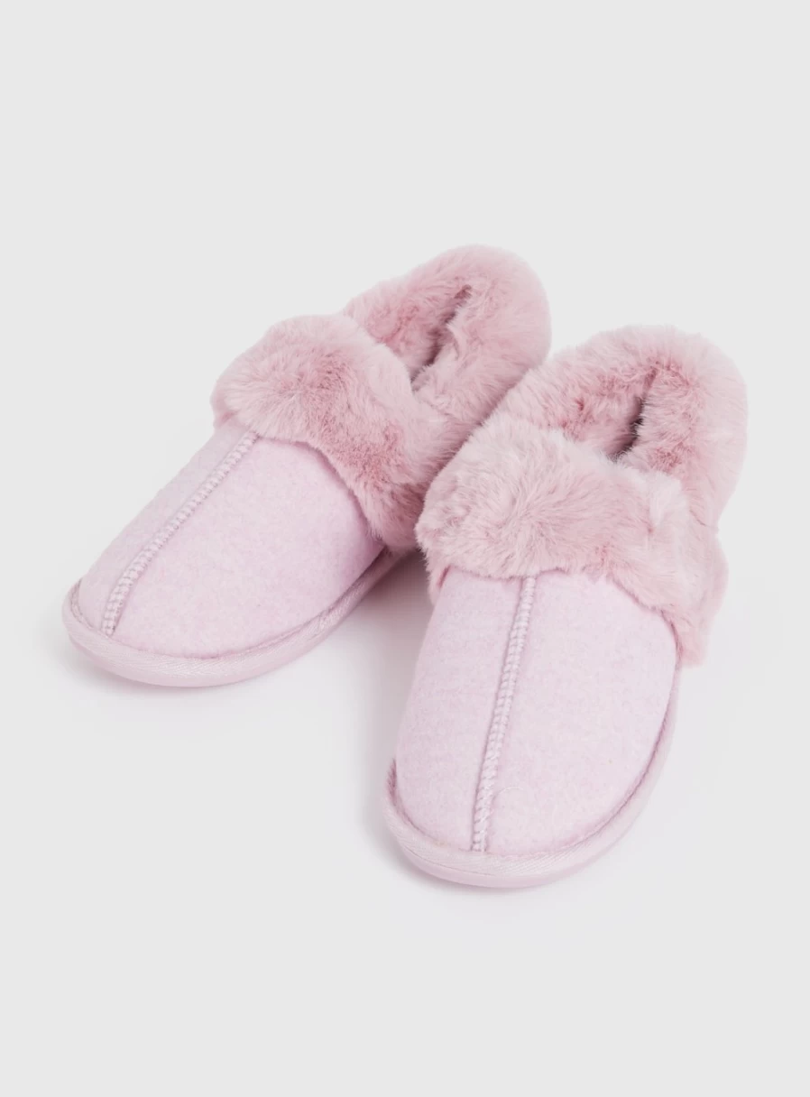 Tu Women's Pink Faux Fur Slippers - Soft Plush Comfort Size 7