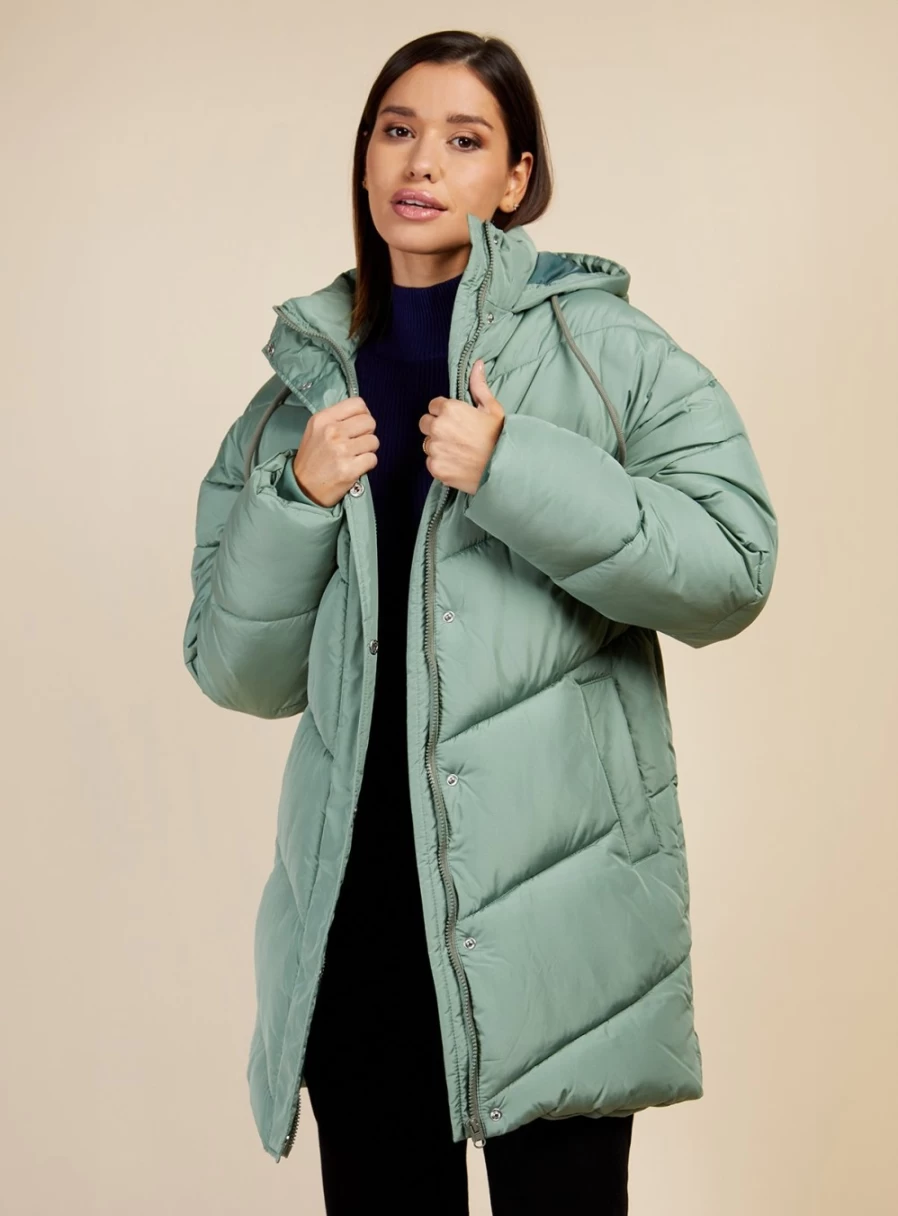Vogue Williams Women's Sage Green Puffer Coat - Lightweight Winter Jacket
