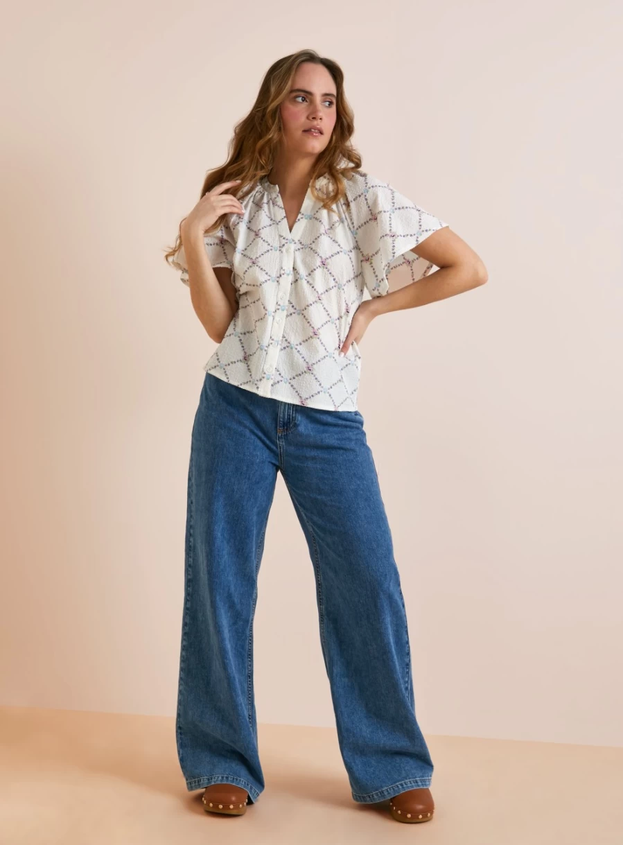 Everbelle Women's Floral Check Pattern Blouse - Stylish Casual Top for Women