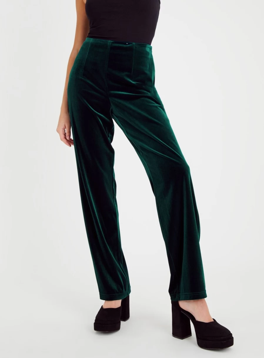 Tu Women's Dark Green Velvet Straight Leg Trousers - 16L Luxe Coord Pants