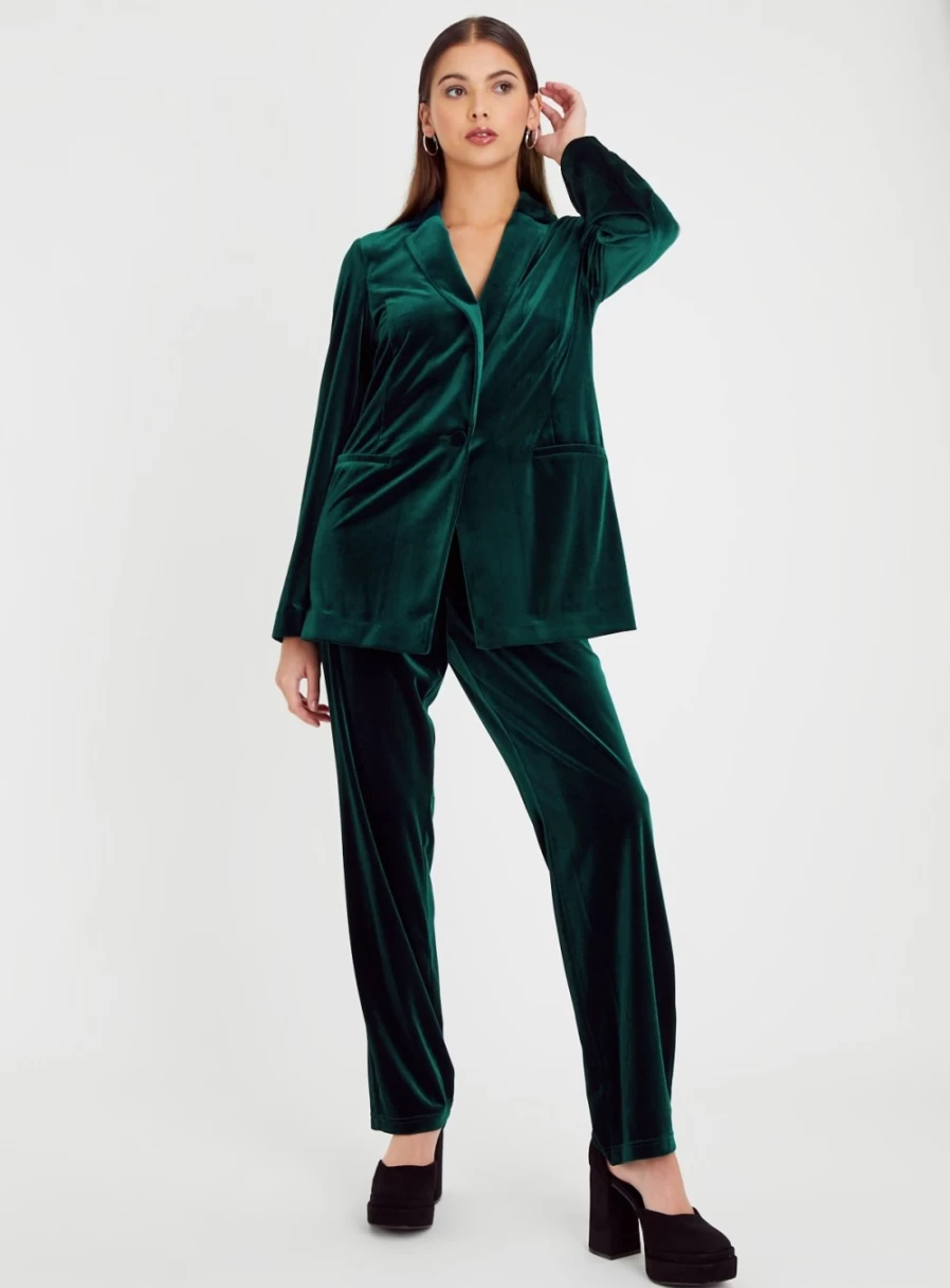 Tu Women's Dark Green Velvet Straight Leg Trousers - 16L Luxe Coord Pants